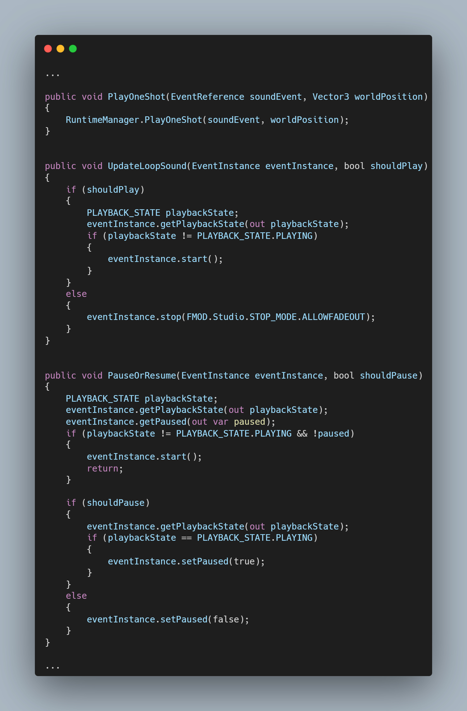 Custom audio manager in C# for integrating FMOD events into Unity